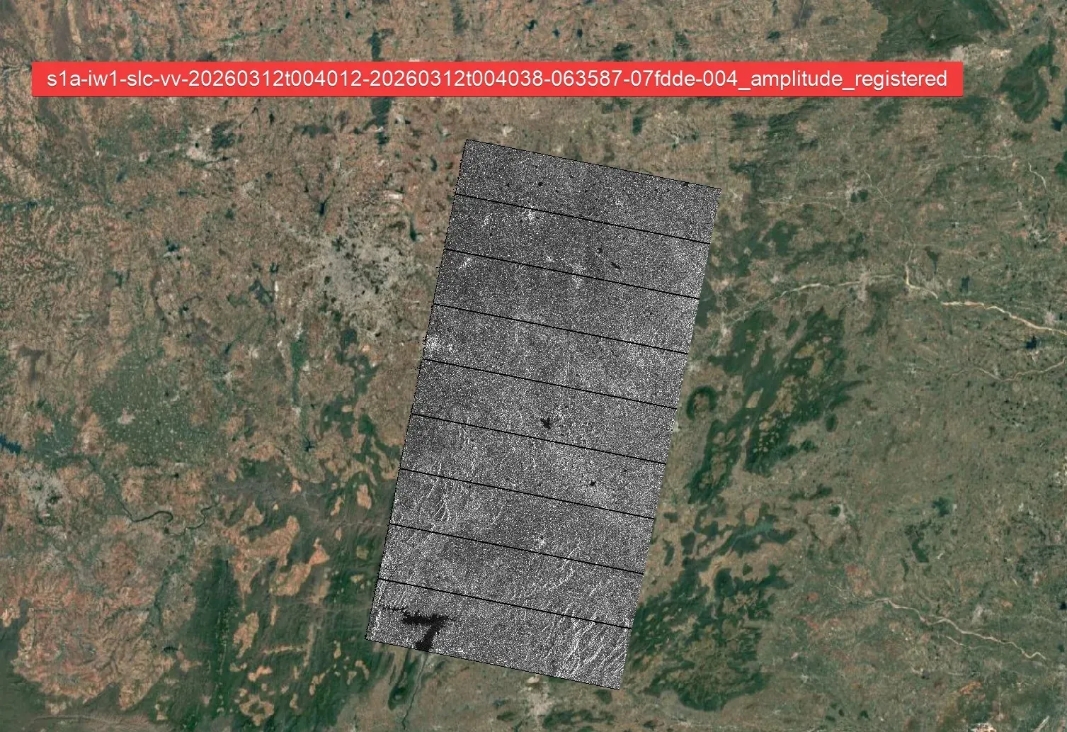 Sentinel-1 IW SLC burst layout across sub-swaths